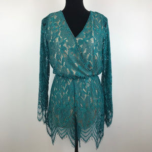 Teal Lace V-Neck Romper